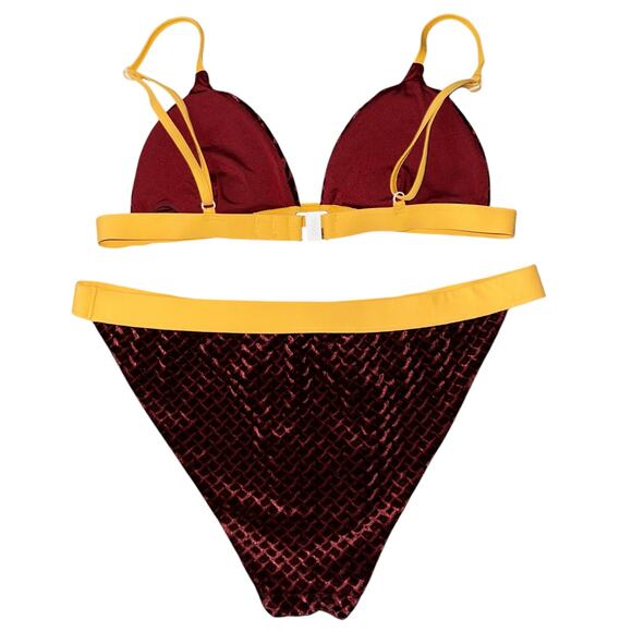 Onia Bikini Swimsuit Velvet Two Piece Laila Marigold Burgundy - Picture 2 of 11